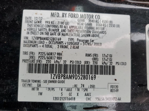 2013 Ford Mustang V6 with VIN 1ZVBP8AM9D5280169, listed as a Copart auction lot 81176564 with 155,330 mi miles and Salvage title. Bid and sale history available at DreamBid. Image 12.
