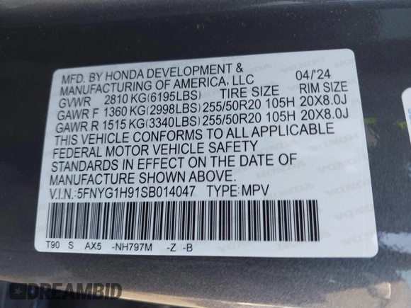 2025 Honda Pilot Black Edition with VIN 5FNYG1H91SB014047, listed as a IAAI auction lot 41645999 with 7,801 mi miles. Bid and sale history available at carsss.com. Image 9.