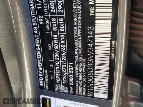 2022 Mercedes-Benz GLC 300 with VIN W1N0G8DB0NV347143, listed as a Copart auction lot 60288505 with 28,989 mi miles and Salvage title. Bid and sale history available at DreamBid. Image 13.