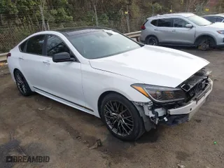 2018 Genesis G80 3.3T Sport with VIN KMHGN4JB2JU218860, listed as a IAAI auction lot 41776612 with 122,766 mi miles. Bid and sale history available at carsss.com. Image 1.