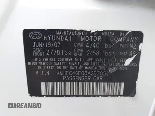 2008 Hyundai Azera Limited с VIN KMHFC46F08A257052, выставлен на аукционе IAAI как лот 42202806 с пробегом 92 976 миль миль и . История ставок и продаж доступна на DreamBid. Изображение 9.