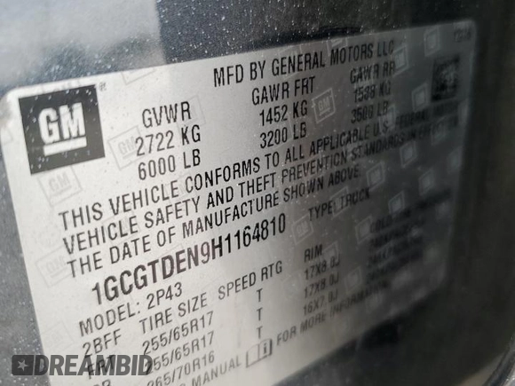 2017 Chevrolet Colorado 4WD Z71 with VIN 1GCGTDEN9H1164810, listed as a Copart auction lot 56636685 with 146,245 mi miles and Salvage title. Bid and sale history available at DreamBid. Image 12.