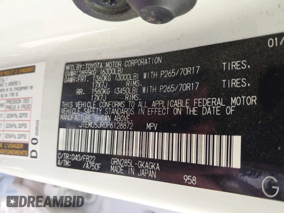 2023 Toyota 4Runner SR5 with VIN JTEMU5JR0P6128872, listed as a IAAI auction lot 41908503 with 47,867 mi miles and . Bid and sale history available at DreamBid. Image 9.