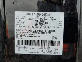 2007 Ford F-150 XLT с VIN 1FTPX14537FA55586, выставлен на аукционе Copart как лот 53273465 с пробегом Не указан миль и На запчасти • Non repairable. История ставок и продаж доступна на DreamBid. Изображение 13.