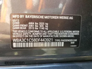 2013 BMW 3 Series 328i с VIN WBA3C1C58DF443921, выставлен на аукционе Copart как лот 52677255 с пробегом 86 949 миль миль и Списание • Salvage title. История ставок и продаж доступна на DreamBid. Изображение 13.