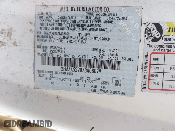 2007 Ford Freestar SEL z VIN 2FMZA52207BA08099, wystawiony jako IAAI lot #42025412 z przebiegiem Nie podano mil oraz . Historia ofert i sprzedaży dostępna na DreamBid. Obrazek 9.
