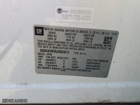 2018 Chevrolet Equinox LS with VIN 3GNAXHEV6JS563610, listed as a Copart auction lot 50461665 with 160,418 mi miles and Salvage Title. Bid and sale history available at carsss.com. Image 14.