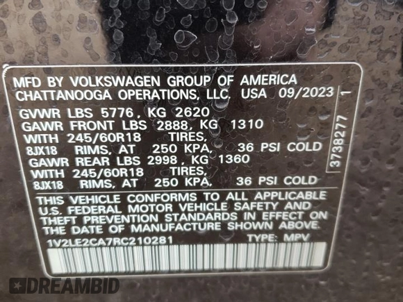 2024 Volkswagen Atlas SE with VIN 1V2LE2CA7RC210281, listed as a Copart auction lot 78423614 with 9,363 mi miles and Salvage title. Bid and sale history available at DreamBid. Image 14.