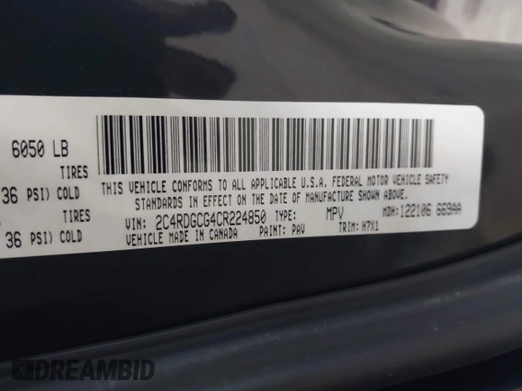 2012 Dodge Grand Caravan SXT with VIN 2C4RDGCG4CR224850, listed as a IAAI auction lot 42070300 with 177,982 mi miles and . Bid and sale history available at DreamBid. Image 9.
