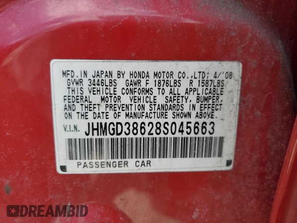 2008 Honda Fit Sport with VIN JHMGD38628S045663, listed as a Copart auction lot 48222545 with 148,236 mi miles and Salvage Title. Bid and sale history available at carsss.com. Image 14.