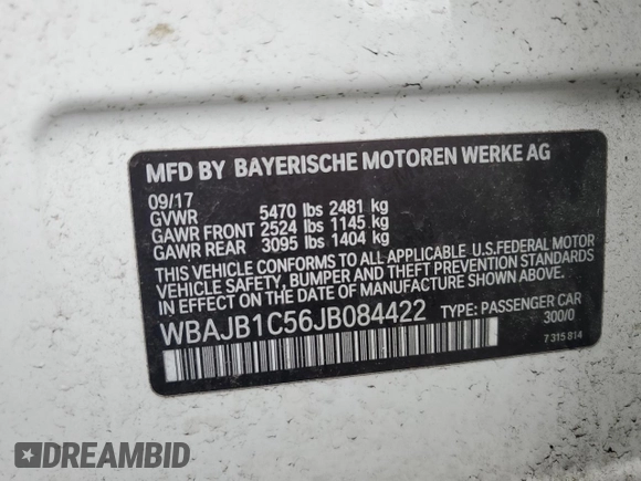 2018 BMW 5 Series 530e xDrive z VIN WBAJB1C56JB084422, wystawiony jako Copart lot #47596335 z przebiegiem 68 276 mil mil oraz Szkoda całkowita • Salvage title. Historia ofert i sprzedaży dostępna na DreamBid. Obrazek 12.