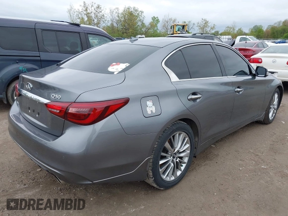 2019 Infiniti Q50 Luxe with VIN JN1EV7AR6KM550265, listed as a IAAI auction lot 42171598 with 56,612 mi miles and . Bid and sale history available at DreamBid. Image 4.