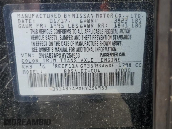 2017 Nissan Sentra SV z VIN 3N1AB7APXHY254953, wystawiony jako Copart lot #60017755 z przebiegiem 51 091 mil mil oraz Szkoda całkowita • Salvage title. Historia ofert i sprzedaży dostępna na DreamBid. Obrazek 12.
