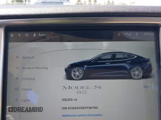 2014 Tesla Model S 60 with VIN 5YJSA1H12EFP46760, listed as a IAAI auction lot 42344596 with 106,252 mi miles and . Bid and sale history available at DreamBid. Image 7.