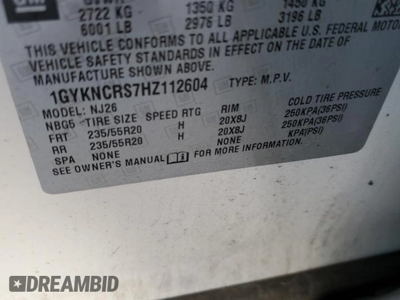 2017 Cadillac XT5 Premium Luxury FWD with VIN 1GYKNCRS7HZ112604, listed as a Copart auction lot 47059565 with 183,349 mi miles and Salvage Title. Bid and sale history available at DreamBid. Image 14.