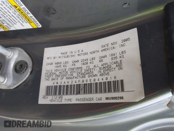 2006 Mitsubishi Eclipse GS z VIN 4A3AK24F06E044016, wystawiony jako IAAI lot #41501136 z przebiegiem Nie podano mil oraz . Historia ofert i sprzedaży dostępna na DreamBid. Obrazek 9.