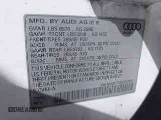 2017 Audi Q7 Prestige with VIN WA1VABF72HD017612, listed as a IAAI auction lot 41899537 with 123,702 mi miles and . Bid and sale history available at DreamBid. Image 9.