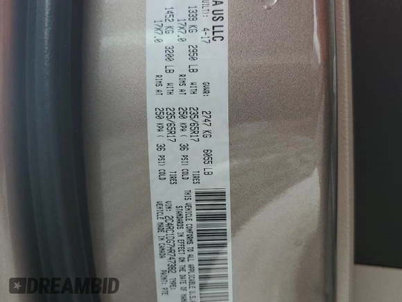 2017 Chrysler Pacifica Touring with VIN 2C4RC1DG7HR747382, listed as a Copart auction lot 61635915 with 188,495 mi miles and Salvage title. Bid and sale history available at DreamBid. Image 13.
