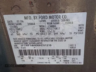 2006 Ford F-150 XL with VIN 1FTRF14W06KE01216, listed as a IAAI auction lot 41499144 with 192,153 mi miles. Bid and sale history available at carsss.com. Image 9.