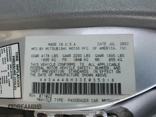 2003 Mitsubishi Galant ES z VIN 4A3AA46H33E035318, wystawiony jako Copart lot #42823255 z przebiegiem 51 373 mil mil oraz Czysty tytuł • Clean title. Historia ofert i sprzedaży dostępna na DreamBid. Obrazek 12.