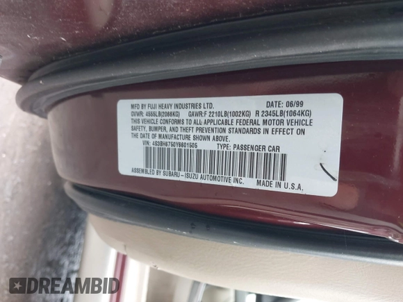 2000 Subaru Legacy Outback with VIN 4S3BH6750Y6601505, listed as a IAAI auction lot 42363612 with 164,918 mi miles and . Bid and sale history available at DreamBid. Image 9.