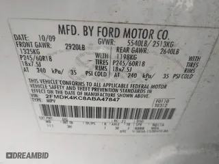 2010 Ford Edge Limited with VIN 2FMDK4KC8ABA47847, listed as a IAAI auction lot 41456469 with 249,784 mi miles. Bid and sale history available at carsss.com. Image 9.