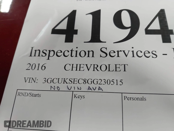 2016 Chevrolet Silverado 1500 LTZ with VIN 3GCUKSEC8GG230515, listed as a IAAI auction lot 41941307 with Not Provided miles. Bid and sale history available at carsss.com. Image 9.
