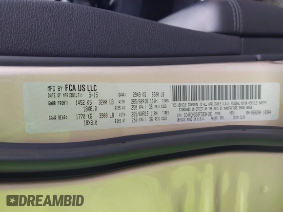 2015 Dodge Durango Limited with VIN 1C4RDHDG0FC834181, listed as a IAAI auction lot 42621753 with 122,442 mi miles and . Bid and sale history available at DreamBid. Image 9.