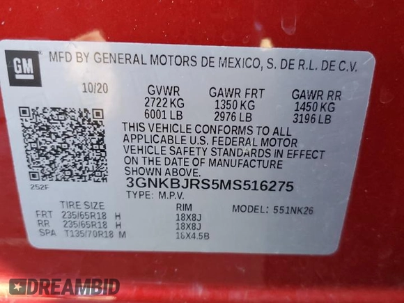 2021 Chevrolet Blazer LT с VIN 3GNKBJRS5MS516275, выставлен на аукционе Copart как лот 46638005 с пробегом Не указан миль и Списание • Salvage title. История ставок и продаж доступна на DreamBid. Изображение 13.