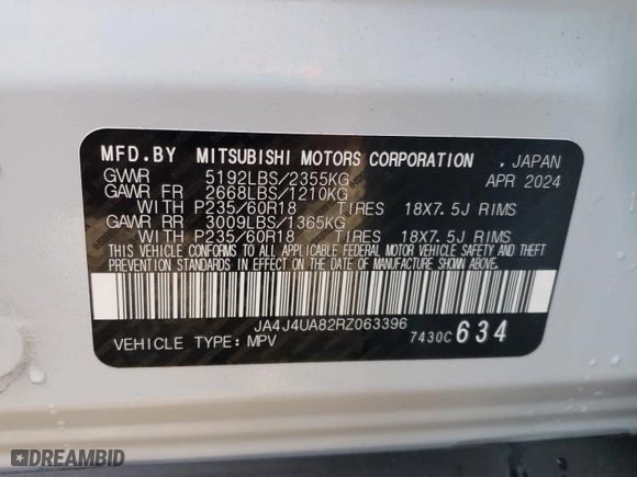 2024 Mitsubishi Outlander ES with VIN JA4J4UA82RZ063396, listed as a Copart auction lot 77793594 with 17,829 mi miles and Salvage Title. Bid and sale history available at carsss.com. Image 13.