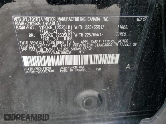2018 Toyota RAV4 LE with VIN 2T3BFREV9JW709829, listed as a Copart auction lot 52767045 with 137,988 mi miles and Salvage Title. Bid and sale history available at DreamBid. Image 13.