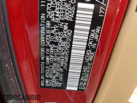 2007 Lexus SC 430 with VIN JTHFN45Y579012182, listed as a Copart auction lot 73826304 with Not Provided miles and Salvage Title. Bid and sale history available at DreamBid. Image 13.