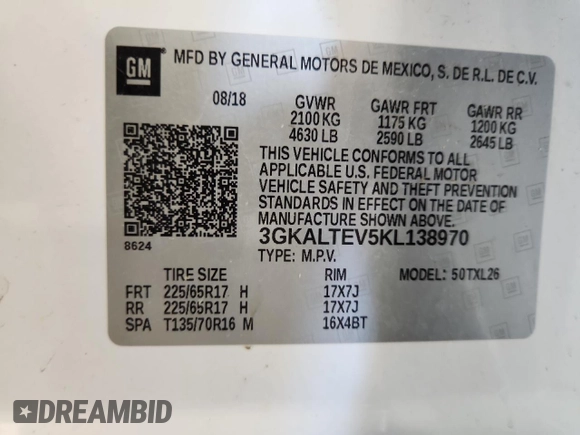 2019 GMC Terrain SLE с VIN 3GKALTEV5KL138970, выставлен на аукционе Copart как лот 63784895 с пробегом 94 735 миль миль и Списание • Salvage title. История ставок и продаж доступна на DreamBid. Изображение 13.