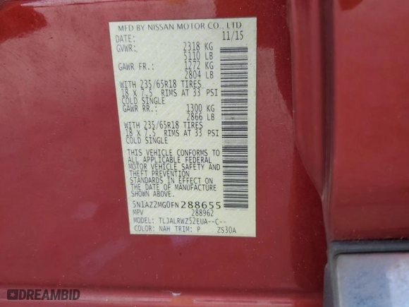 2015 Nissan Murano S with VIN 5N1AZ2MG0FN288655, listed as a Copart auction lot 88937045 with 157,717 mi miles and Salvage Title. Bid and sale history available at carsss.com. Image 14.