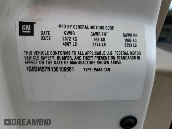 2003 Cadillac CTS with VIN 1G6DM57N130109661, listed as a Copart auction lot 55705385 with Not Provided miles and Salvage Title. Bid and sale history available at DreamBid. Image 12.