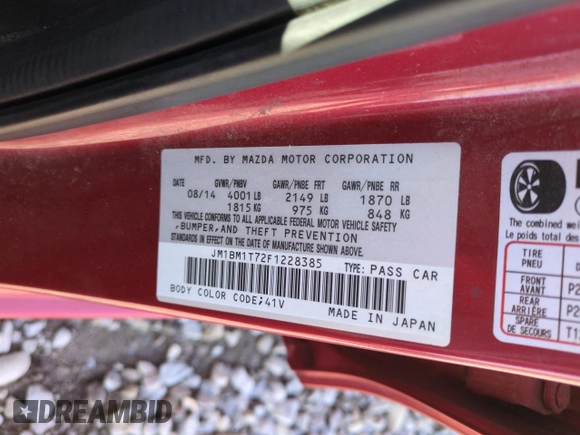 2015 Mazda 3 i SV with VIN JM1BM1T72F1228385, listed as a Copart auction lot 54739375 with 94,322 mi miles and Salvage Title. Bid and sale history available at DreamBid. Image 12.