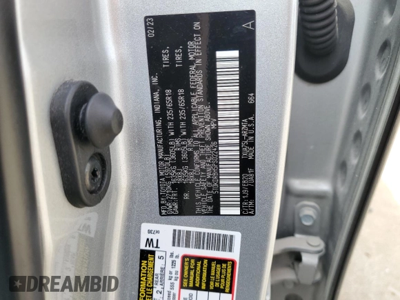 2023 Toyota Highlander L with VIN 5TDKDRBH5PS022426, listed as a Copart auction lot 55917045 with 82,610 mi miles and Salvage title. Bid and sale history available at DreamBid. Image 13.