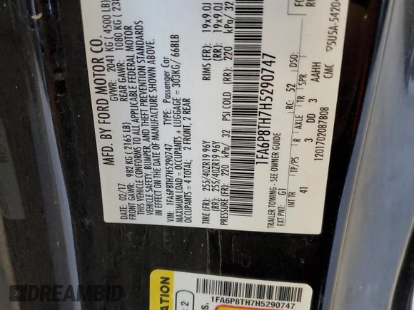 2017 Ford Mustang EcoBoost с VIN 1FA6P8TH7H5290747, выставлен на аукционе Copart как лот 52747875 с пробегом 81 577 миль миль и Списание • Salvage title. История ставок и продаж доступна на DreamBid. Изображение 14.