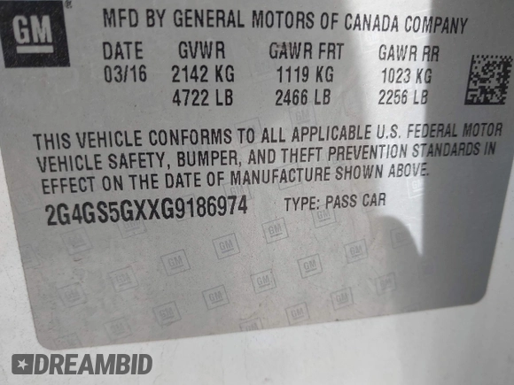 2016 Buick Regal Premium II with VIN 2G4GS5GXXG9186974, listed as a IAAI auction lot 42155934 with 103,077 mi miles and . Bid and sale history available at DreamBid. Image 9.