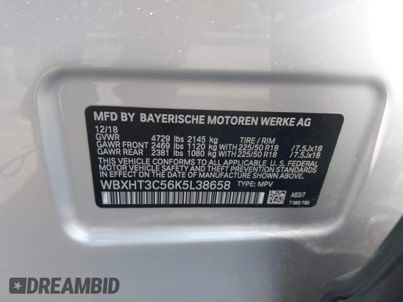 2019 BMW X1 xDrive28i with VIN WBXHT3C56K5L38658, listed as a IAAI auction lot 42496734 with 49,373 mi miles and . Bid and sale history available at DreamBid. Image 9.