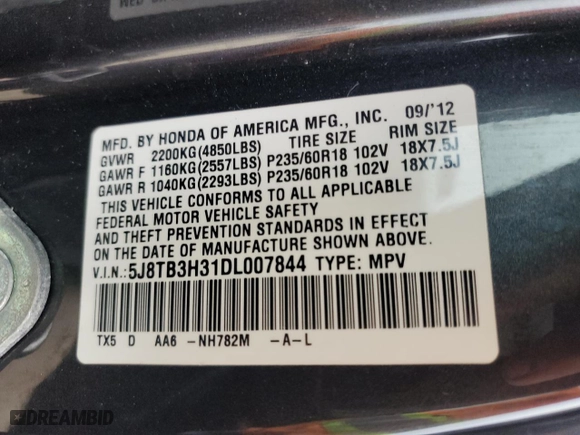 2013 Acura RDX with VIN 5J8TB3H31DL007844, listed as a Copart auction lot 45999835 with 125,467 mi miles and Salvage Title. Bid and sale history available at carsss.com. Image 14.