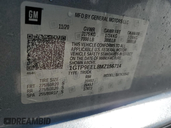 2021 GMC Sierra 1500 AT4 with VIN 1GTP9EEL8MZ156714, listed as a Copart auction lot 75759564 with 42,648 mi miles and Salvage Title. Bid and sale history available at carsss.com. Image 13.