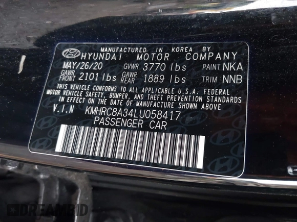 2020 Hyundai Venue SEL with VIN KMHRC8A34LU058417, listed as a IAAI auction lot 42235831 with 69,893 mi miles and . Bid and sale history available at DreamBid. Image 9.
