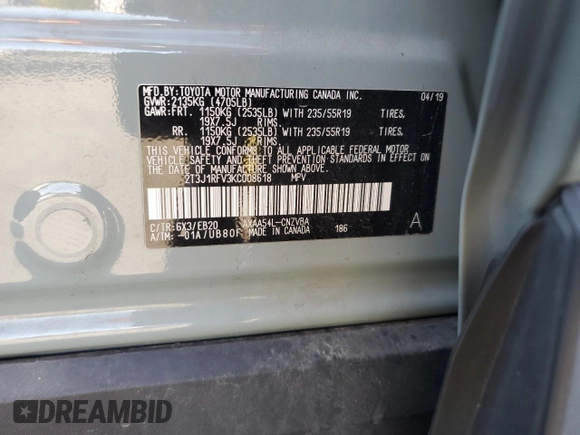 2019 Toyota RAV4 Adventure with VIN 2T3J1RFV3KC008618, listed as a Copart auction lot 74594424 with 41,722 mi miles and Salvage title. Bid and sale history available at DreamBid. Image 13.