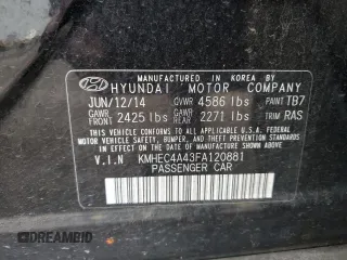 2015 Hyundai Sonata Hybrid Limited with VIN KMHEC4A43FA120881, listed as a Copart auction lot 73848763 with 117,967 mi miles. Bid and sale history available at carsss.com. Image 12.