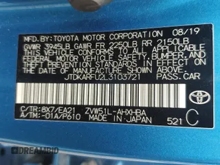 2020 Toyota Prius L Eco z VIN JTDKARFU2L3103721, wystawiony jako Copart lot #54382895 z przebiegiem 87 657 mil mil oraz Szkoda całkowita • Salvage title. Historia ofert i sprzedaży dostępna na DreamBid. Obrazek 12.