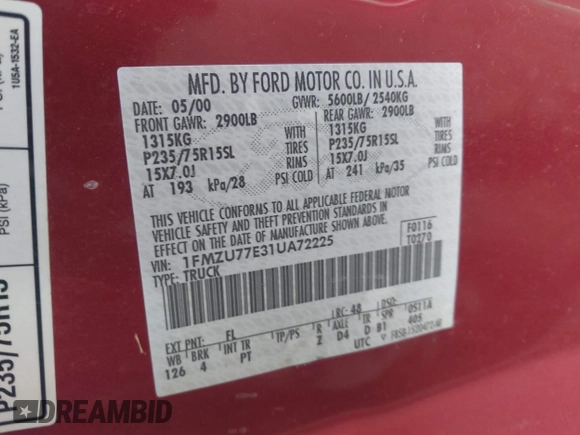 2001 Ford Explorer Sport Trac z VIN 1FMZU77E31UA72225, wystawiony jako IAAI lot #41784584 z przebiegiem 202 195 mil mil oraz . Historia ofert i sprzedaży dostępna na DreamBid. Obrazek 9.