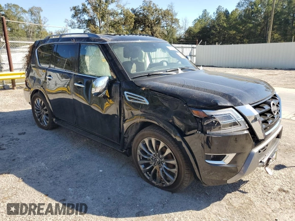 2023 Nissan Armada Platinum with VIN JN8AY2DA5P9403140, listed as a Copart auction lot 76986714 with 25,852 mi miles and Salvage Title. Bid and sale history available at carsss.com. Image 4.