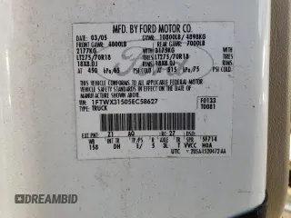 2005 Ford F-350 XL with VIN 1FTWX31505EC58627, listed as a Copart auction lot 75757994 with 116,676 mi miles and Salvage Title. Bid and sale history available at DreamBid. Image 12.