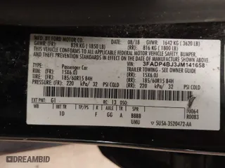 2018 Ford Fiesta SE with VIN 3FADP4BJ3JM141658, listed as a IAAI auction lot 41737201 with 92,078 mi miles. Bid and sale history available at carsss.com. Image 9.